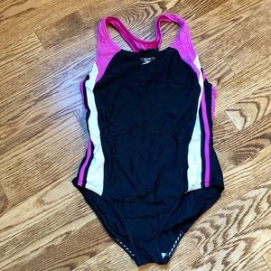 Girls Speedo swimsuit black, pink, white racerback